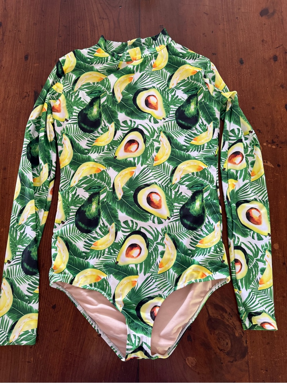 Mott50 Avocado Print Long-Sleeve Womens One-Piece Swimsuit